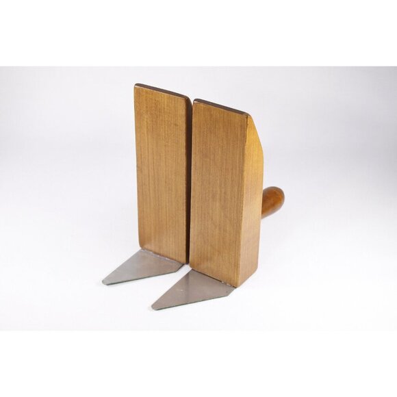 Vintage 1970s Maple wood bookends, MCM Vice book ends, Wooden Book supports, - Picture 7 of 8